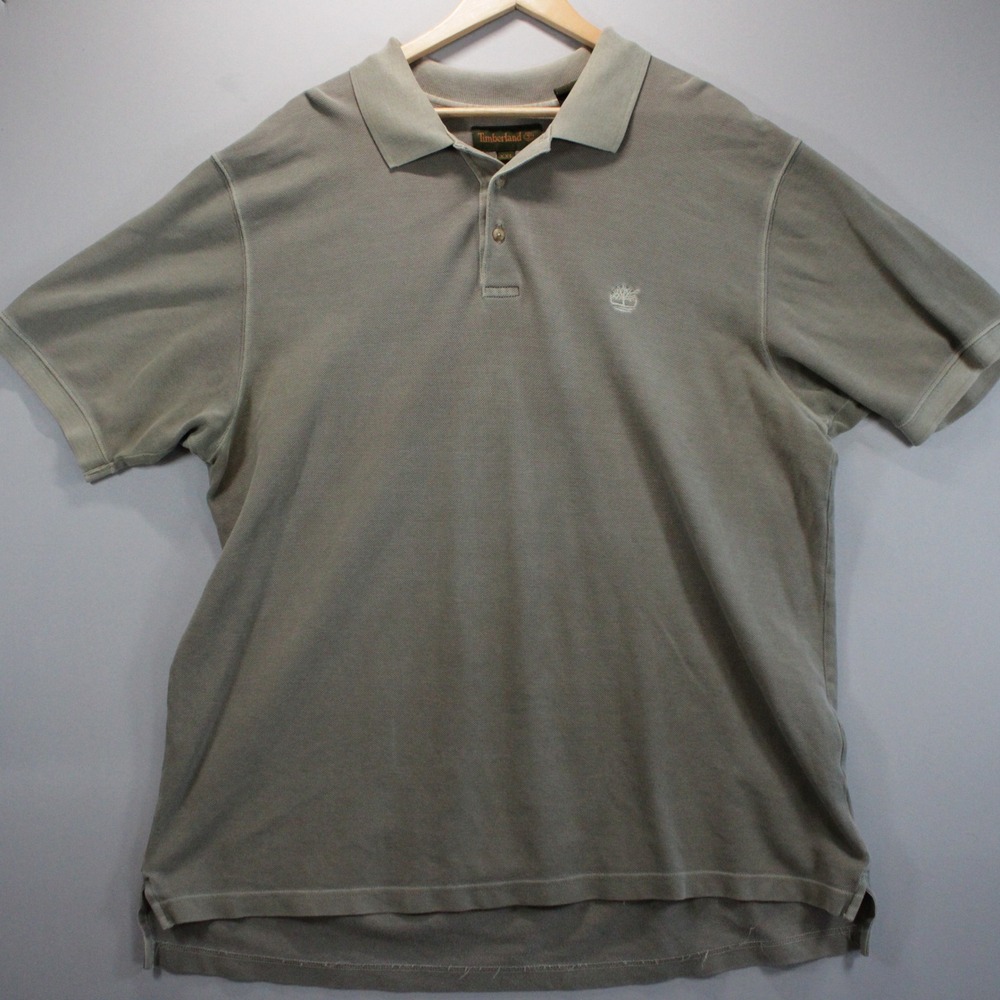 Timberland Mens XXL Heavy Workwear Polo Shirt Olive Green Short Sleeve Pique
